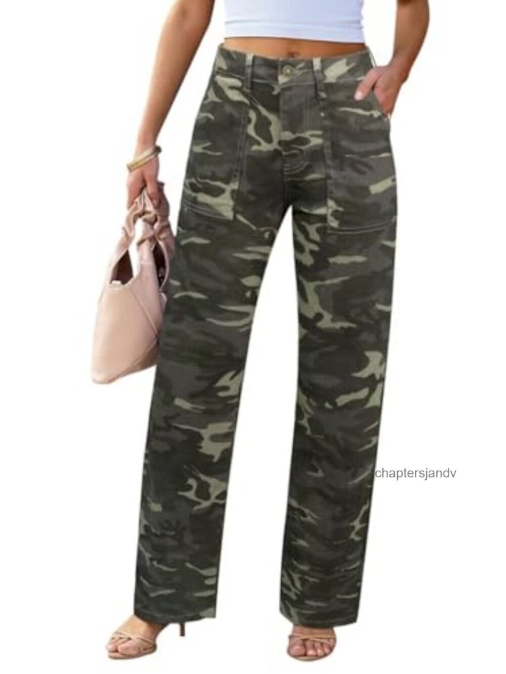 Women's High Waist Wide Leg Stretch Cargo Denim Jeans
